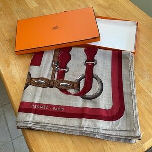 HERMES Scarf Shaw Coaching 53 X 54 Cashmere Silk Box